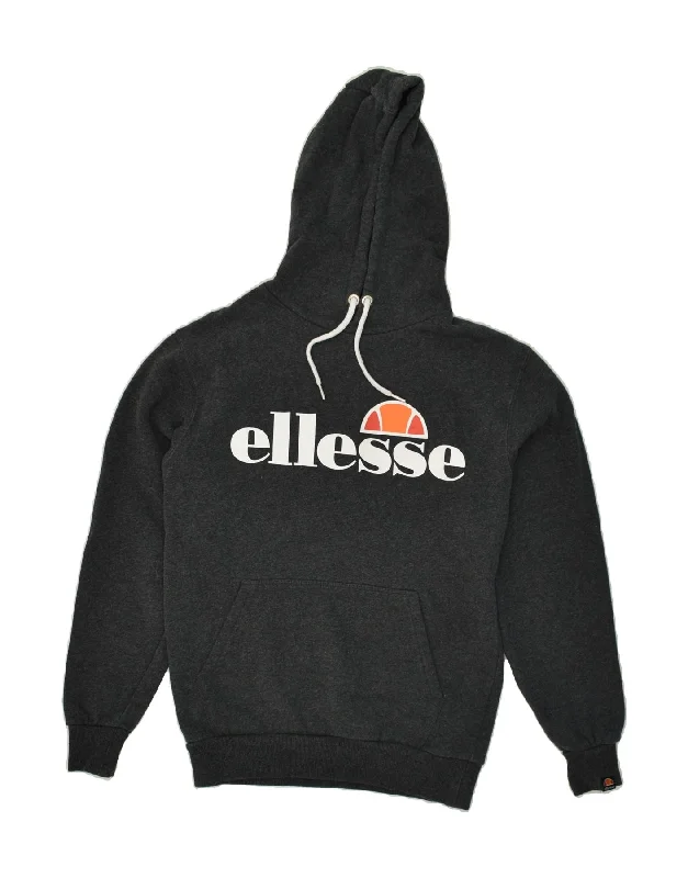 ELLESSE Womens Graphic Hoodie Jumper UK 10 Small Grey Cotton Hoodie with Monochrome Minimalist Simple ELLESSE Womens Graphic Hoodie Jumper UK 10 Small Grey Cotton Hoodie with Monochrome Minimalist Simple
