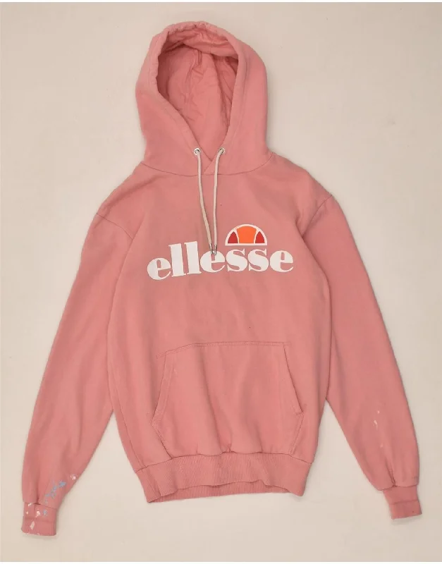 ELLESSE Womens Graphic Hoodie Jumper UK 10 Small  Pink Cotton Hoodie with Sequins Glamorous Eye-catching