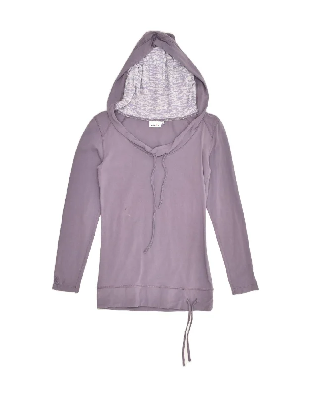 ELLESSE Womens Hoodie Jumper UK 12 Medium Purple Cotton Hoodie with Frayed Bohemian Relaxed