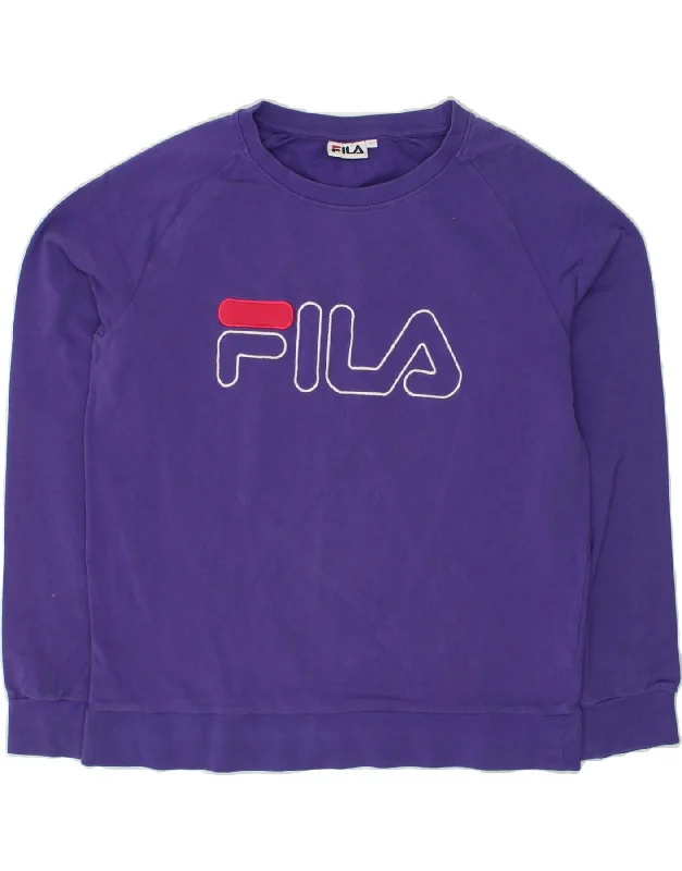 FILA Womens Graphic Sweatshirt Jumper UK 16 Large Purple Cotton Hoodie with Pastel Soft Subtle