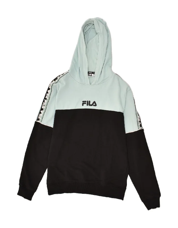 FILA Womens Oversized Graphic Hoodie Jumper UK 6 XS Black Colourblock Hoodie with Longline Fit Extended Stylish FILA Womens Oversized Graphic Hoodie Jumper UK 6 XS Black Colourblock Hoodie with Longline Fit Extended Stylish