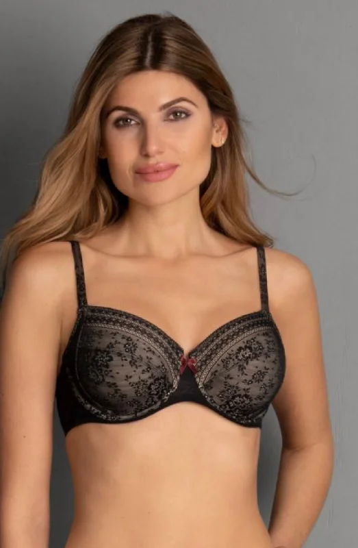 Fleur-5653 Underwire Bra -  Black Stretchy Full Coverage