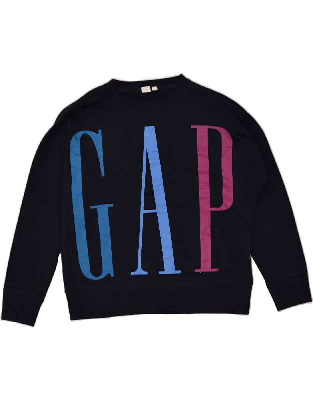 GAP Womens Graphic Sweatshirt Jumper UK 10 Small Navy Blue Cotton Hoodie Sweatshirt Pullover