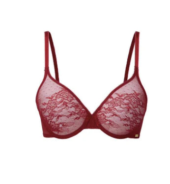 Glossies Lace Sheer Moulded Bra 13001 - Bordeaux (Fashion) Smooth Fit Bra