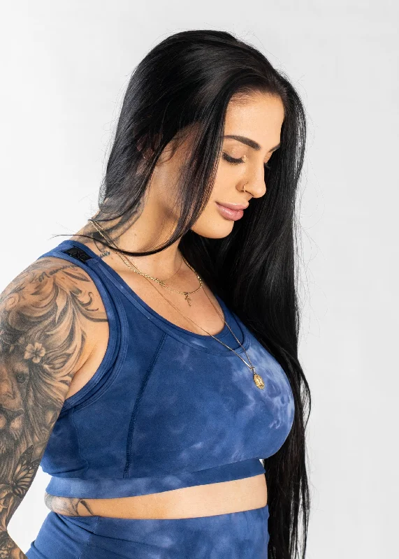 Maternity Nursing Sports Bra | Blue Tie-Dye Smooth Push-Up Bra