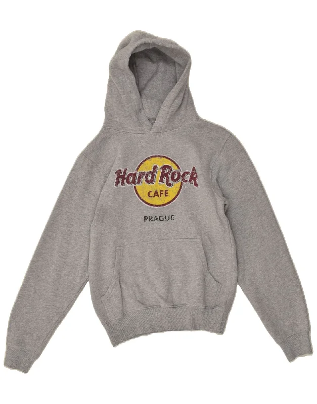 HARD ROCK CAFE Womens Prague Graphic Hoodie Jumper UK 10 Small Grey Cotton Hoodie Sweatshirt Pullover