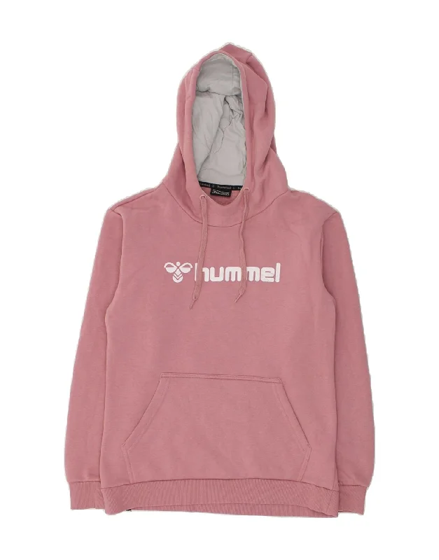 HUMMEL Womens Graphic Hoodie Jumper UK 10 Small Pink Cotton Hoodie Crop Top Short Trendy