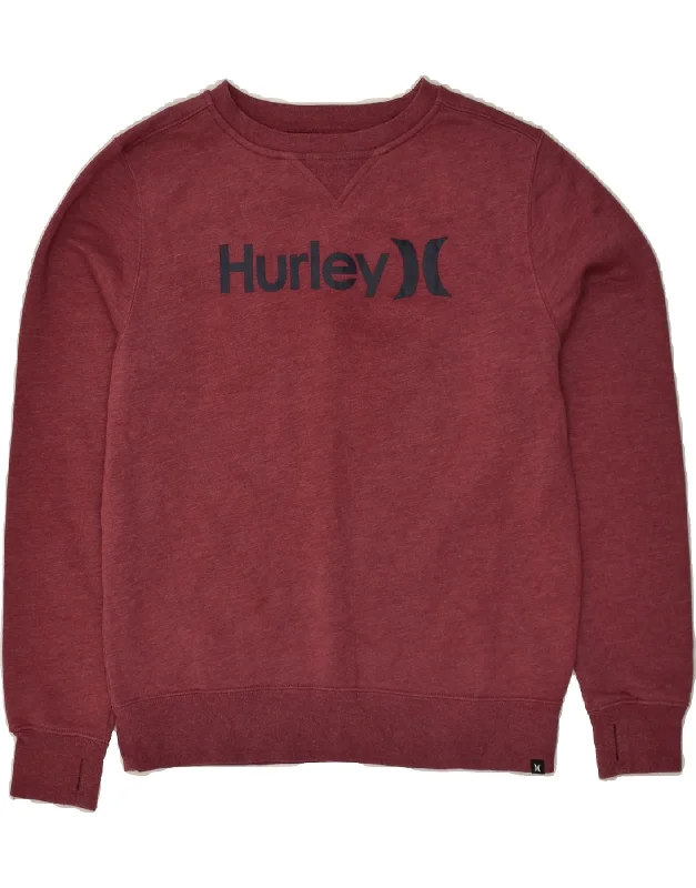 HURLEY Womens Graphic Sweatshirt Jumper UK 12 Medium Maroon Cotton Hoodie with Turtle Neck Cozy Winter