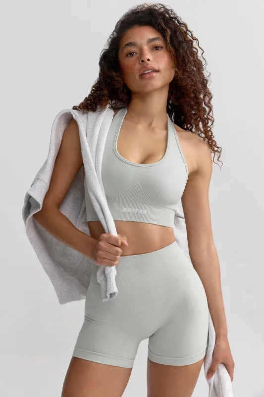 Define Luxe Cross-Back Sports Bra in Fog Full Coverage Bra