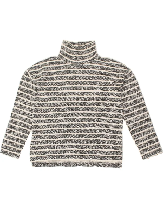 J. CREW Womens Roll Neck Sweatshirt Jumper UK 10 Small Grey Striped Cotton Hoodie with Earth Tones Natural Calm