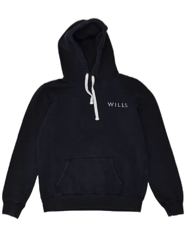 JACK WILLS Womens Graphic Hoodie Jumper UK 12 Medium  Navy Blue Cotton Oversized Hoodie Comfort Casual