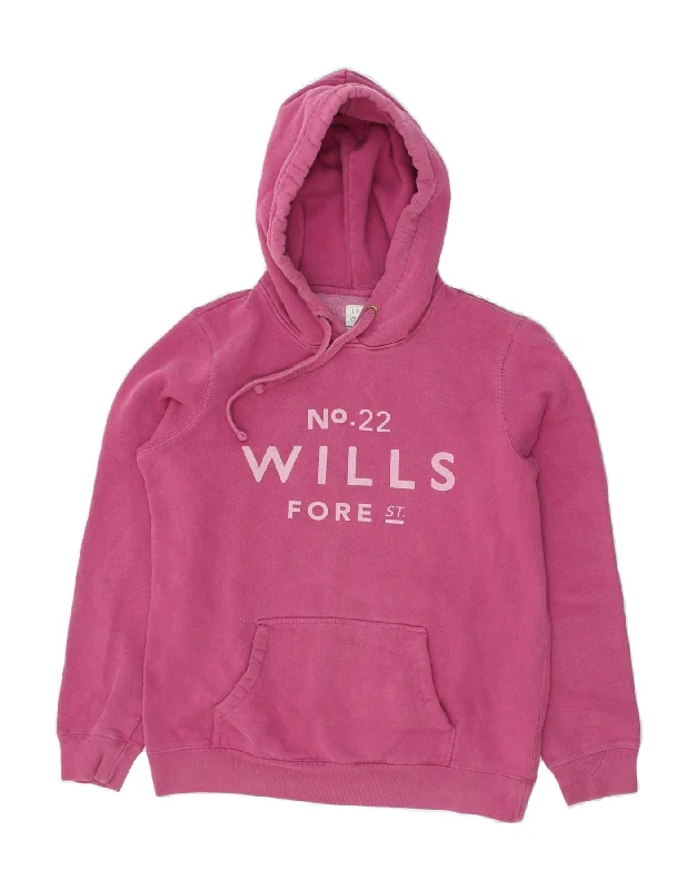 JACK WILLS Womens Graphic Hoodie Jumper UK 12 Medium Pink Cotton Hoodie with Print Artistic Unique