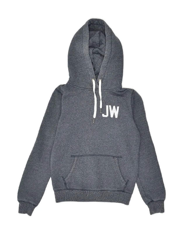 JACK WILLS Womens Graphic Hoodie Jumper UK 8 Small Navy Blue Cotton Hoodie with Fur Luxurious Winter