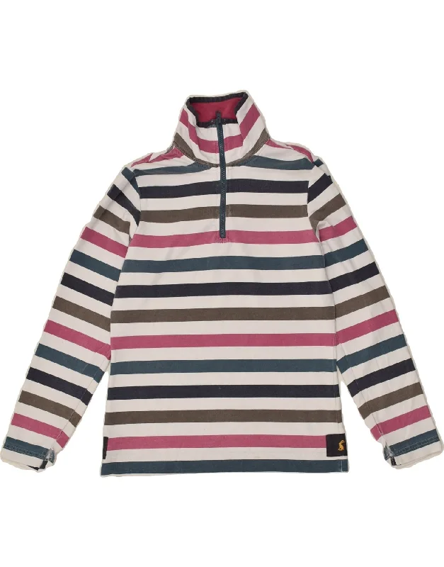 JOULES Womens Zip Neck Sweatshirt Jumper UK 10 Small Multicoloured Striped Hoodie with Ribbed Neckline Snug Warm