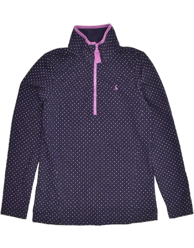 JOULES Womens Zip Neck Sweatshirt Jumper UK 10 Small  Purple Polka Dot Hoodie with Relaxed Fit Easy Casual