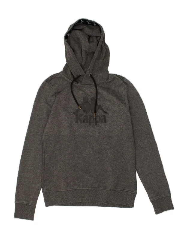 KAPPA Womens Graphic Hoodie Jumper UK 10 Small Grey Cotton Hoodie with Longline Fit Extended Stylish