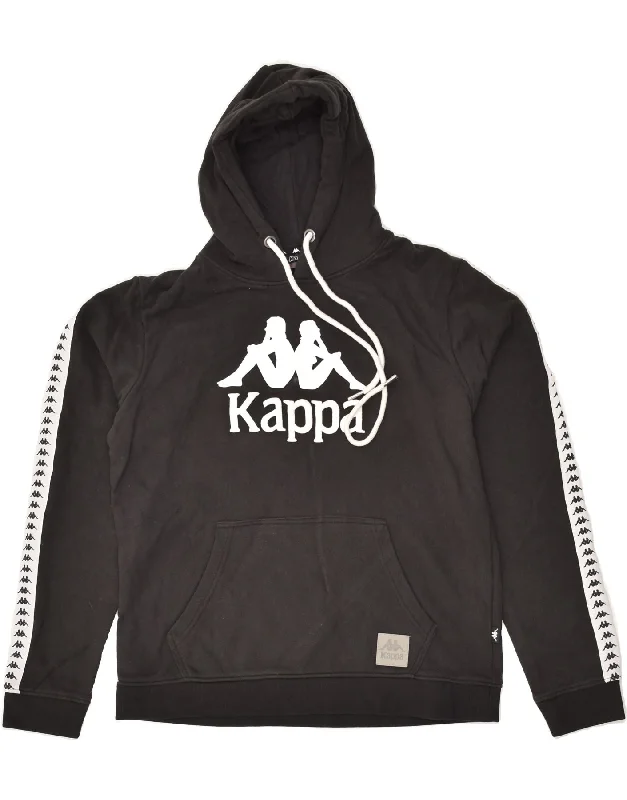 KAPPA Womens Graphic Hoodie Jumper UK 18 XL Black Cotton Hoodie with Side Slits Relaxed Casual KAPPA Womens Graphic Hoodie Jumper UK 18 XL Black Cotton Hoodie with Side Slits Relaxed Casual