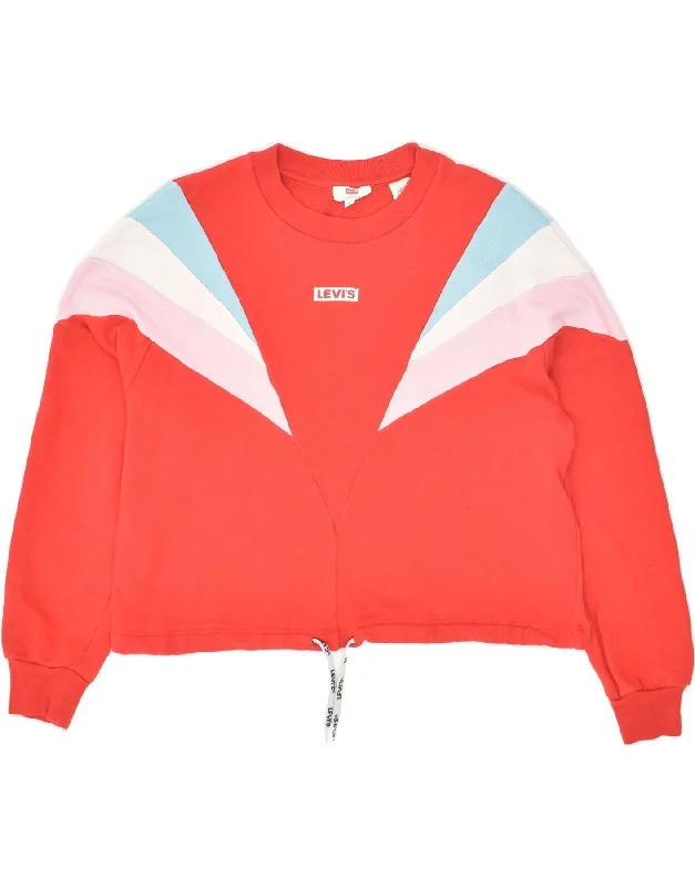 LEVI'S Womens Crop Sweatshirt Jumper UK 6 XS Orange Colourblock Cotton Hoodie with Puffed Sleeves Voluminous Trendy LEVI'S Womens Crop Sweatshirt Jumper UK 6 XS Orange Colourblock Cotton Hoodie with Puffed Sleeves Voluminous Trendy