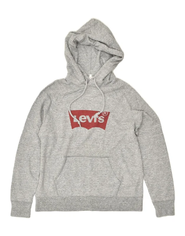 LEVI'S Womens Graphic Hoodie Jumper UK 14 Medium Grey Cotton Hoodie Jacket Zipper Layering