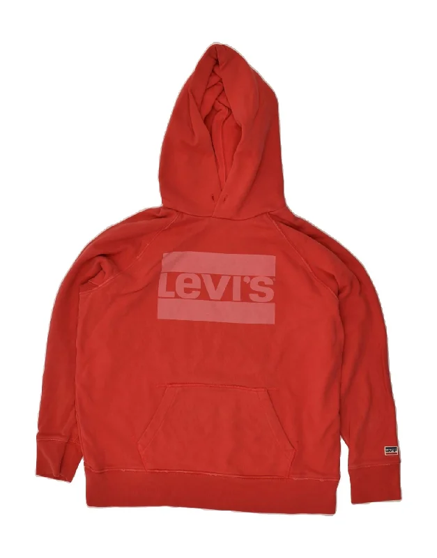 LEVI'S Womens Graphic Hoodie Jumper UK 14 Medium Red Cotton Hoodie with Hem Contrast Bold Stylish