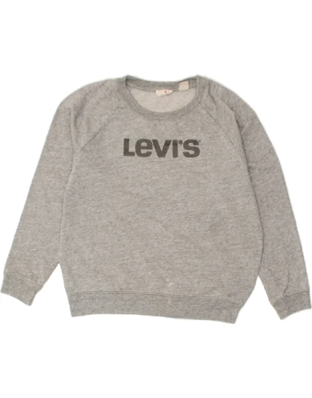 LEVI'S Womens Graphic Sweatshirt Jumper UK 14 Medium Grey Cotton Hoodie with Ribbed Cuffs Snug Fit Comfort