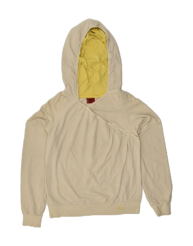 LEVI'S Womens Hoodie Jumper UK 14 Medium Beige Cotton Hoodie with Cuffed Sleeves Snug Secure