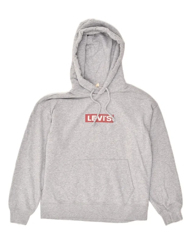 LEVI'S Womens Hoodie Jumper UK 14 Medium Grey Cotton Hoodie with Sequins Glamorous Eye-catching