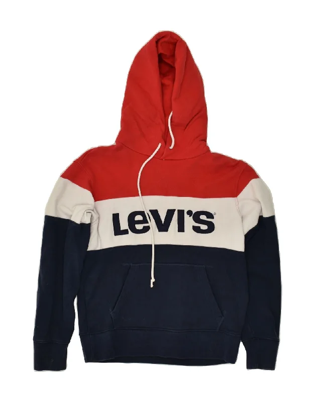 LEVI'S Womens Oversized Graphic Hoodie Jumper UK 6 XS Navy Blue Striped Hoodie with Neon Bright Vibrant LEVI'S Womens Oversized Graphic Hoodie Jumper UK 6 XS Navy Blue Striped Hoodie with Neon Bright Vibrant