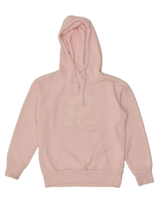 LOTTO Womens Oversized Graphic Hoodie Jumper UK 6 XS Pink Hoodie with Double Zipper Versatile Adjustable