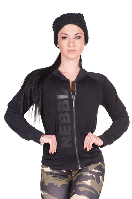 Nebbia Zip Sweatshirt 288 - Black Hoodie with Hem Fringe Bohemian Relaxed