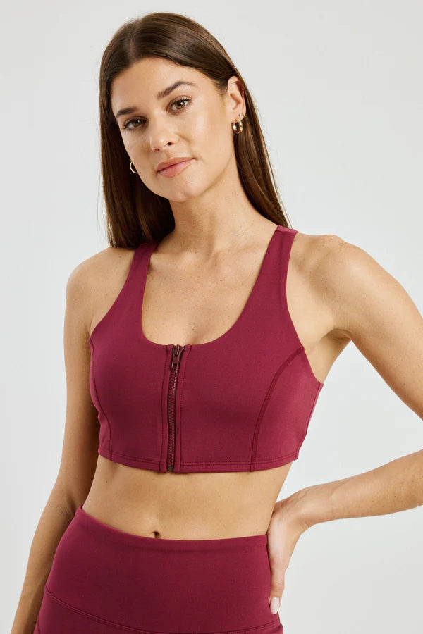 Night Track Zip Bra in Dark Cherry Light Padded Bra