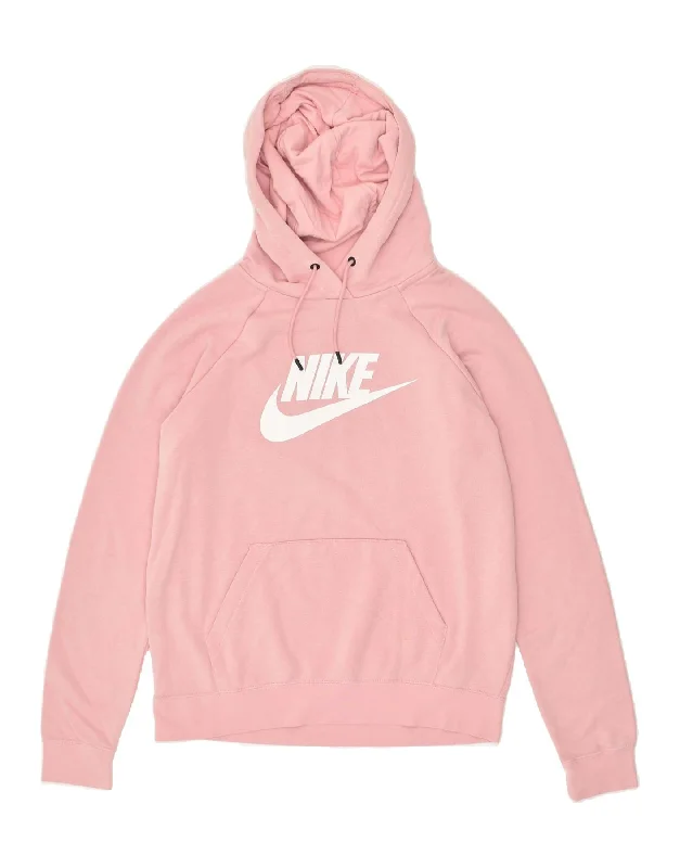 NIKE Womens Graphic Hoodie Jumper UK 14 Medium Pink Cotton Hoodie with V-Neck Classic Versatile