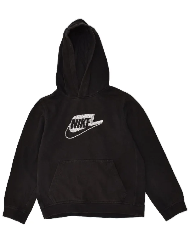 NIKE Womens Graphic Hoodie Jumper UK 16 Large Black Cotton Hoodie with Magnetic Closure Innovative Modern