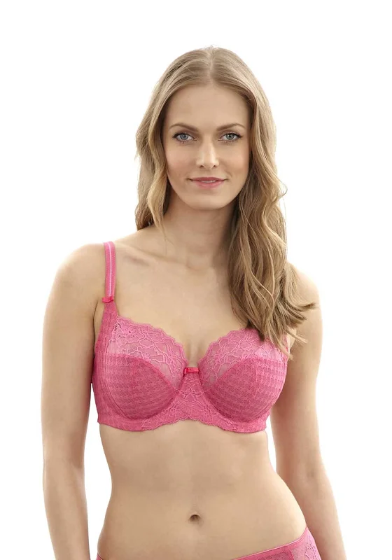 Panache Envy Houndstooth Print Lace Bra, Hot Pink Seamless Push-Up Bra