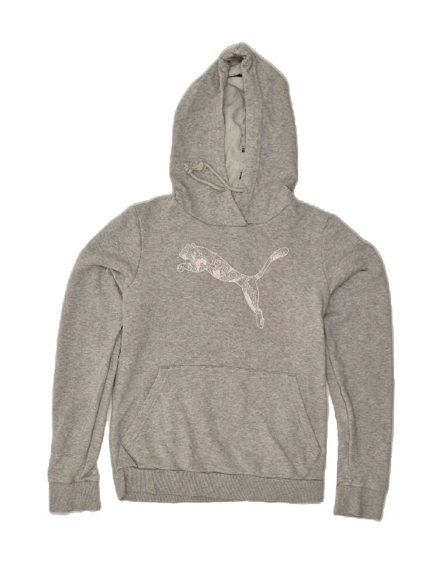 PUMA Womens Graphic Hoodie Jumper UK 10 Small Grey Cotton Hoodie with Oversized Fit Loose Comfortable