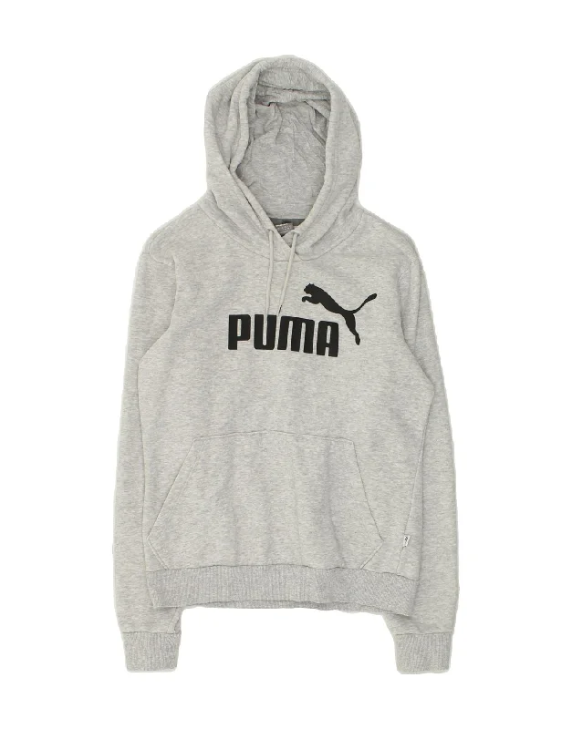 PUMA Womens Graphic Hoodie Jumper UK 10 Small  Grey Cotton Hoodie with Lining Warm Insulated