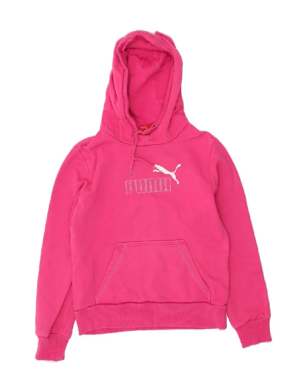 PUMA Womens Graphic Hoodie Jumper UK 10 Small  Pink Cotton Hoodie with Embroidery Detailed Premium