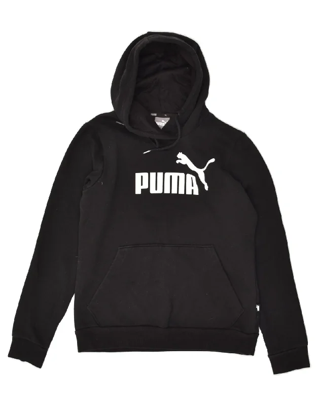 PUMA Womens Graphic Hoodie Jumper UK 12 Medium  Black Cotton Hoodie with Mesh Breathable Sporty