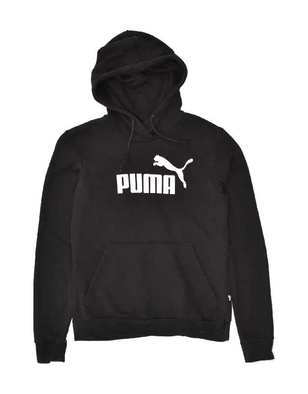 PUMA Womens Graphic Hoodie Jumper UK 12 Medium Black Cotton Hoodie with Rhinestones Sparkly Elegant