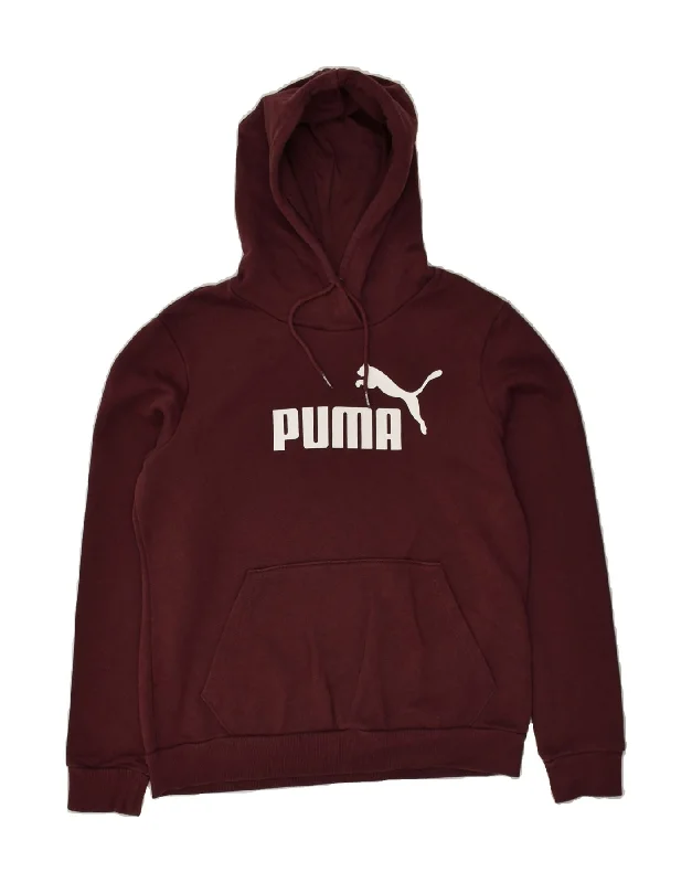 PUMA Womens Graphic Hoodie Jumper UK 14 Large  Burgundy Cotton Hoodie with Fur Luxurious Winter