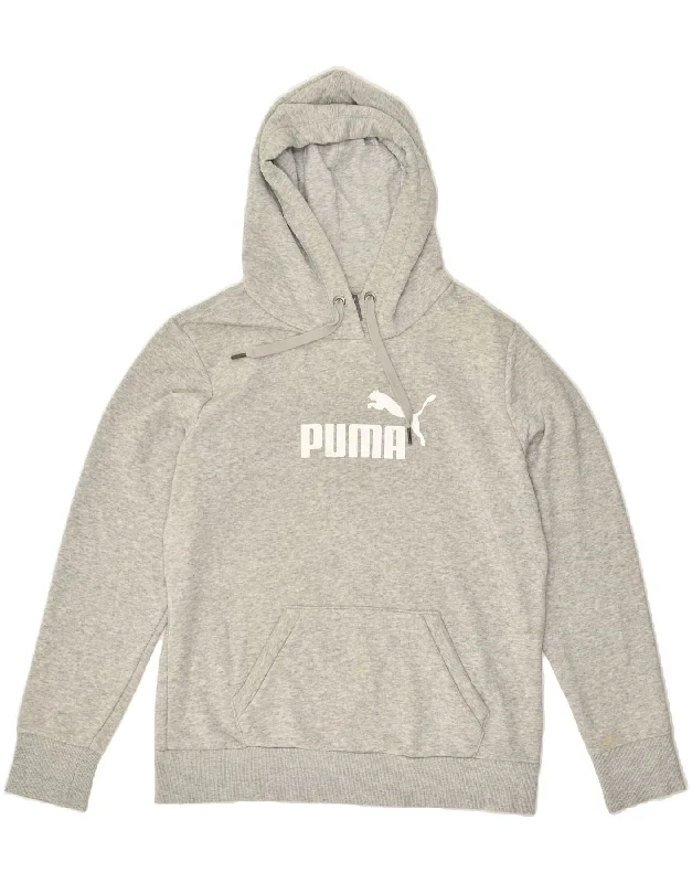 PUMA Womens Graphic Hoodie Jumper UK 14 Large  Grey Cotton Hoodie with Pattern Geometric Abstract