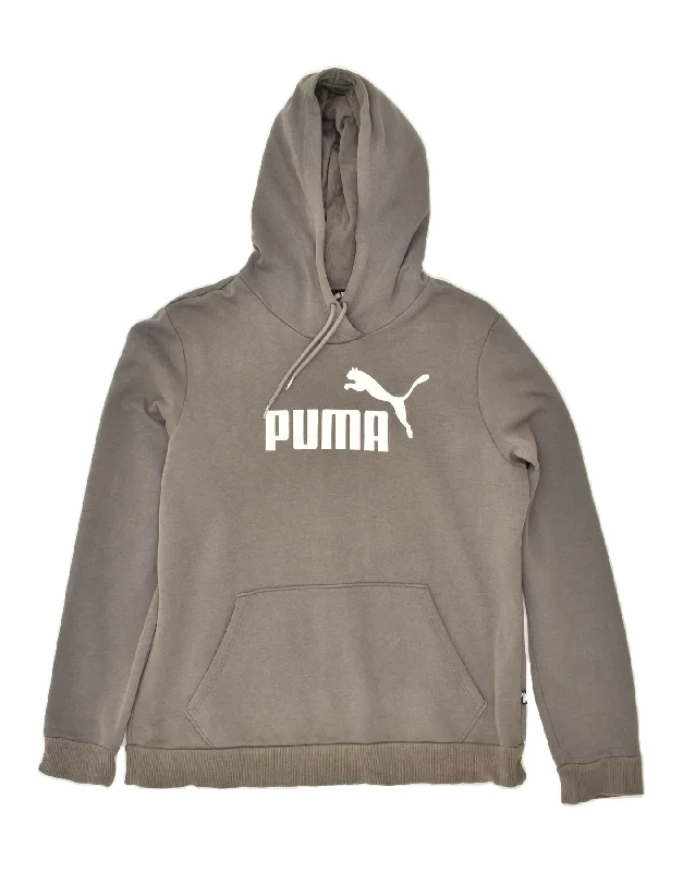 PUMA Womens Graphic Hoodie Jumper UK 16 Large Grey Cotton Hoodie with Elastic Waist Stretchable Comfortable