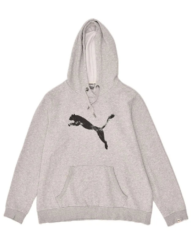 PUMA Womens Graphic Hoodie Jumper UK 18 XL Grey Cotton Hoodie with Embroidery Detailed Premium