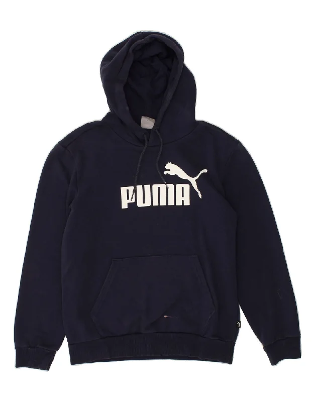 PUMA Womens Graphic Hoodie Jumper UK 6 XS Navy Blue Cotton Hoodie with Hem Drawcord Adjustable Customizable PUMA Womens Graphic Hoodie Jumper UK 6 XS Navy Blue Cotton Hoodie with Hem Drawcord Adjustable Customizable