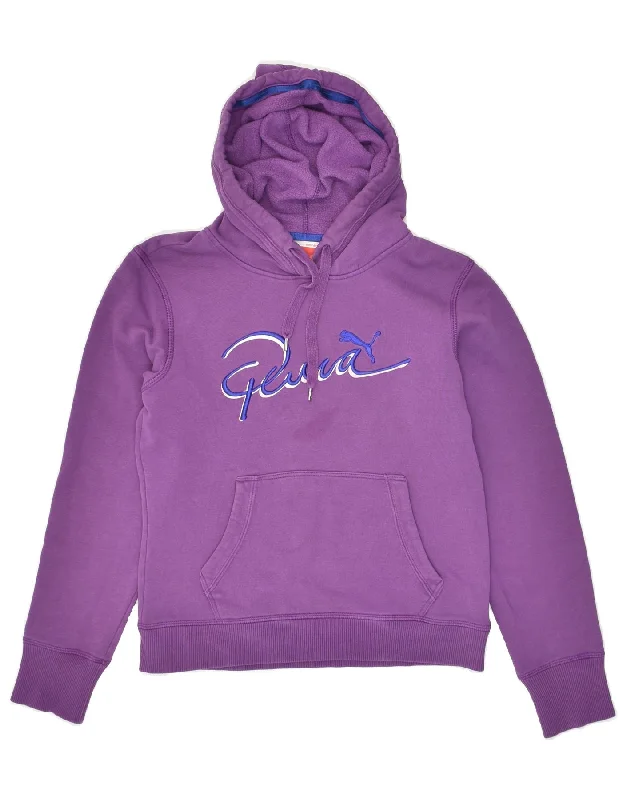 PUMA Womens Graphic Hoodie Jumper UK 8 Small Purple Cotton Hoodie with Elastic Cuffs Stretchable Comfortable PUMA Womens Graphic Hoodie Jumper UK 8 Small Purple Cotton Hoodie with Elastic Cuffs Stretchable Comfortable