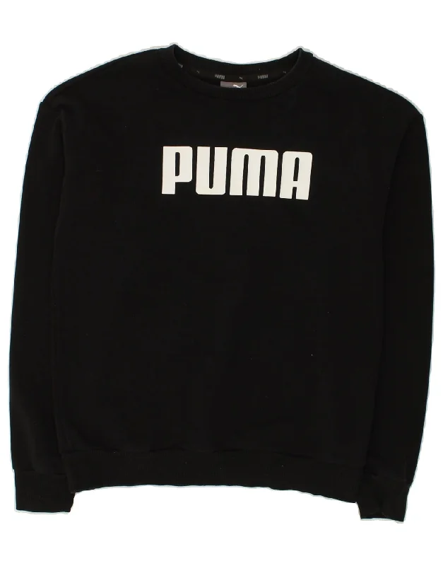 PUMA Womens Graphic Sweatshirt Jumper UK 8 Small Black Cotton Hoodie with Zipper Versatile Modern