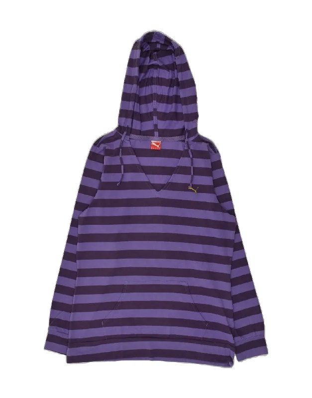 PUMA Womens Hoodie Jumper UK 12 Medium Purple Striped Cotton Hoodie with Typography Text Message PUMA Womens Hoodie Jumper UK 12 Medium Purple Striped Cotton Hoodie with Typography Text Message