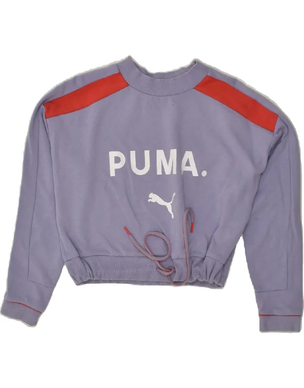 PUMA Womens Oversized Graphic Sweatshirt Jumper UK 6 XS Purple Cotton Hoodie with Oversized Fit Loose Comfortable