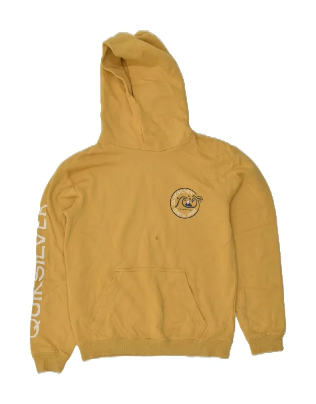 QUIKSILVER Womens Graphic Hoodie Jumper UK 16 Large Yellow Cotton Hoodie with Full-Zip Functional Layering