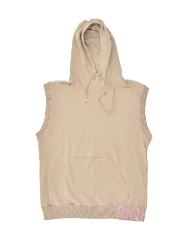 RICHMOND Womens Sleeveless Hoodie Jumper UK 14 Medium Beige Cotton Hoodie with Front Slit Layering Stylish